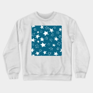 Holiday christmas watercolor white stars over blue peacock background Crewneck Sweatshirt